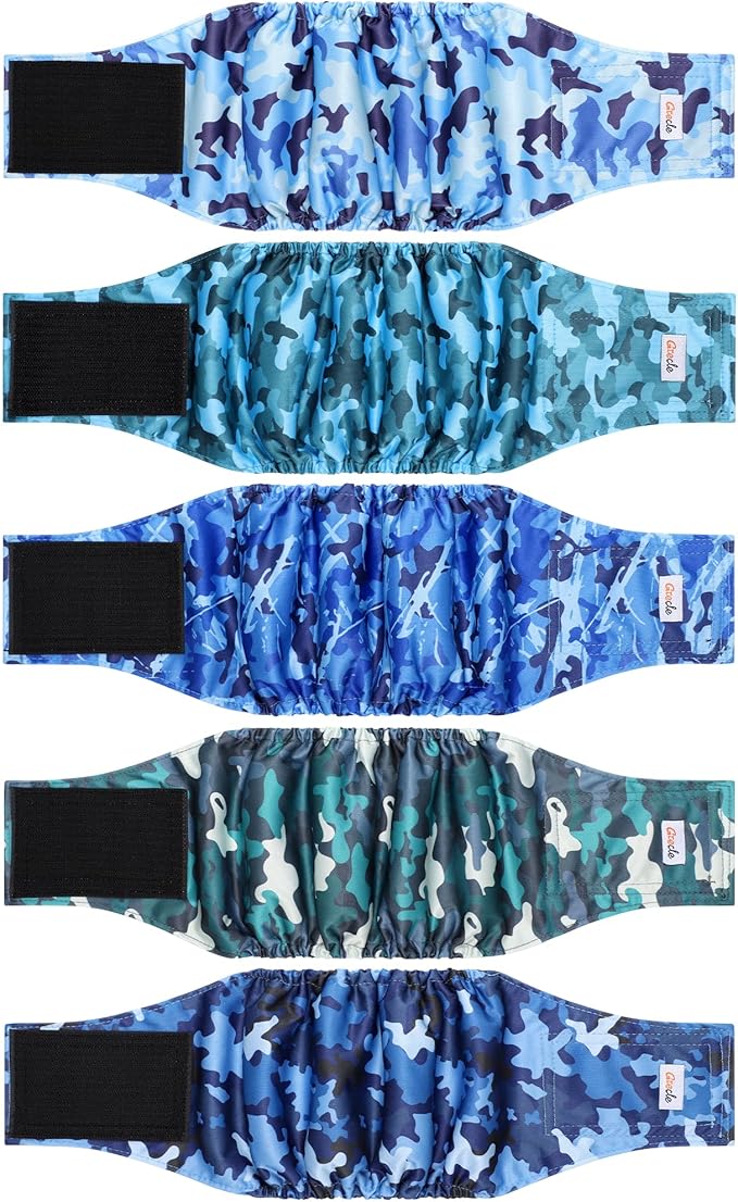 5 Pack Dog Diapers Male Reusable, Premium Belly Bands for Dogs, High Absorbing Male Dog Pee Wraps for Doggie in Incontinence or Excitable Urination Camouflage Pattern XS
