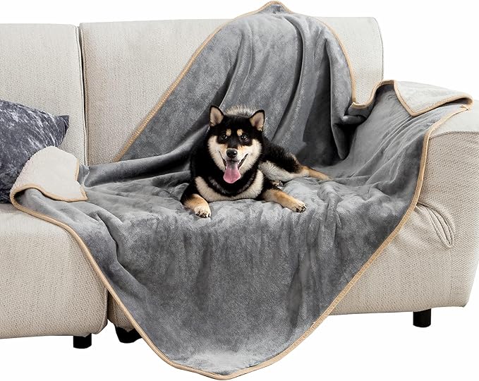 Bedsure Waterproof Dog Blankets for Large Dogs - Large Cat Blanket Washable for Couch Protection, Sherpa Fleece Puppy Blanket, Soft Plush Reversible Throw Furniture Protector, 40"X50", Grey