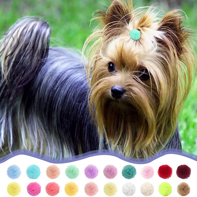 Qearl 48 Pcs Colored Ball Bows with Rubber Bands - Pet Hair Accessories for Dog, Puppy, and Cat Grooming