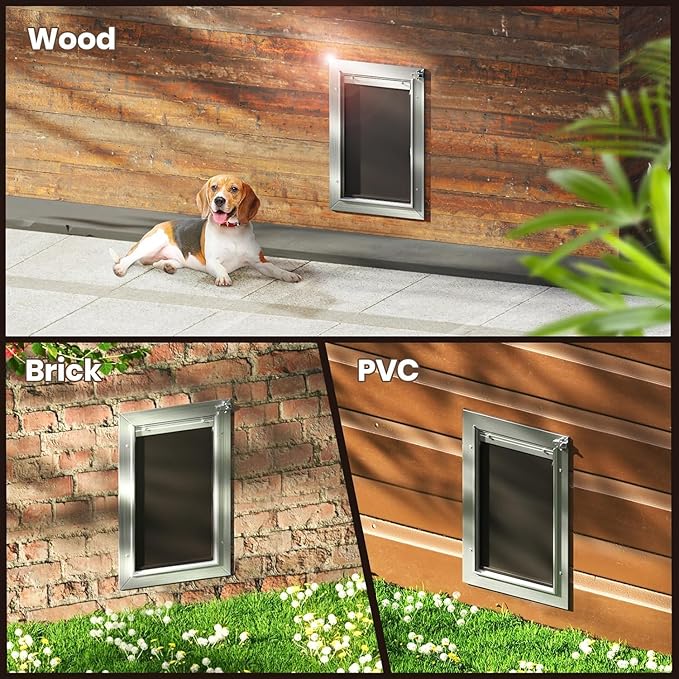 Cat Door for Wall, Small Pet Door, Heavy Duty Doggy Door, All Aluminum Frame, 2 Magnetic Flaps, Energy Efficient, Telescoping Tunnel, Sliding Lock Panel, Easy to Install (Pets Up to 22 LB)