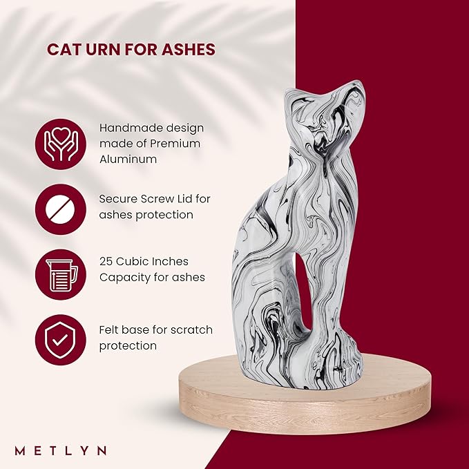 Cat Urns for Ashes - Pet Memorial Cat Urn Cat Memorial Gift, Pet Urn for Cat Ashes Keepsake Pet urns for Cats Ashes, Pet Ashes Urn, Pet Cremation Urn (Marble Black)