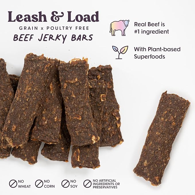 Bundle x Joy Leash & Load Beef Jerky for Dogs - 5 Oz Bag, Natural Superfood - Corn, Poultry, Soy & Grain Free Beef Dog Treats Made in USA Only