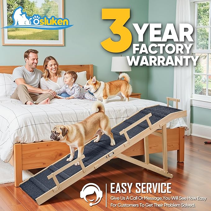 Dog Ramp for Bed with Rails, 64" Long Foldable Pet Ramp for Small Large Dogs, Dog Ramps for High Beds with Safety Side Railng, 6 Adjustable Heights 24" to 30" Up to 220LBS (Gray, 63" X 17inch)