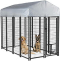 LEMBERI 8x4x6 FT Outdoor Dog Kennel for Large Dogs, Heavy Duty Welded Wire Steel Dog Playpen Fence with Secure Lock, Pet Pen with UV-Resistant Waterproof Roof Cover for Outside