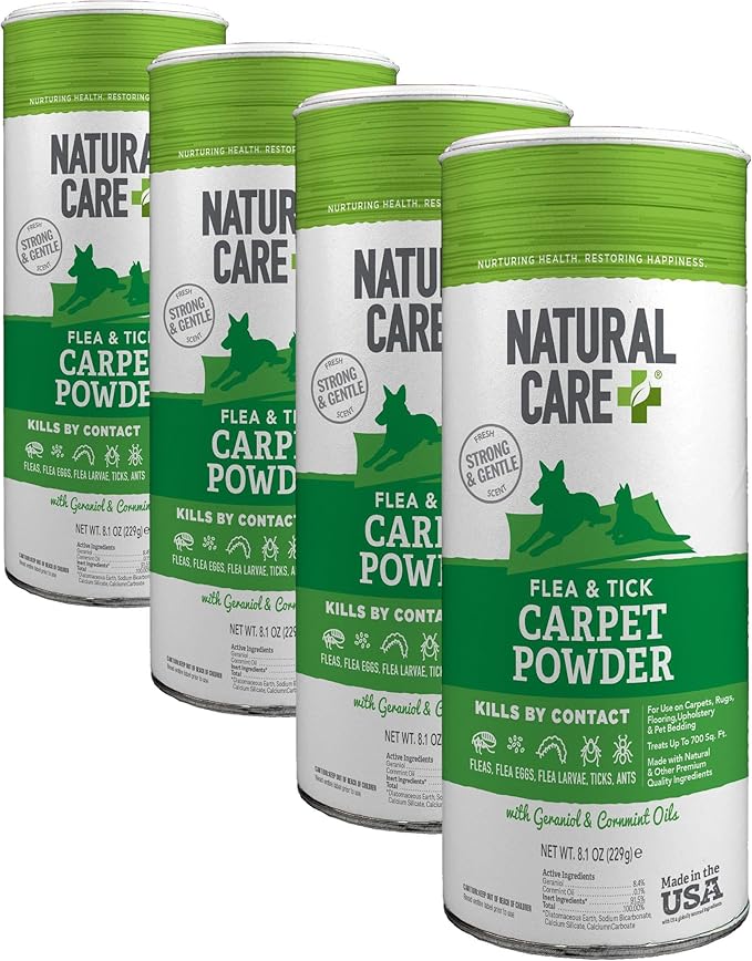 Natural Care Flea and Tick Carpet Powder, Flea & Tick Treatment for Rugs, Carpet, and Pet Bedding, Pet Essential, Pest Prevention, 8.1 oz Canister (Pack of 4)