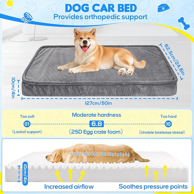Loiion Thickened 4 in Orthopedic Dog Car Bed, Non-Slip Backseat Pet Mat, Removable Washable for SUVs/Sedans/Trucks, Plush Comfort for Large/Senior Dogs, Easy Clean (Dark Gray, (50" L×24.6" W×4" H))