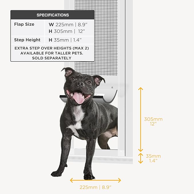 Hakuna Pets V2 Patio Pet Door Screen Insert Panel for Sliding Doors, Fits Door Track Min Ht 59.05" to Max Ht 84.25",UV Resistant Mesh, Locking Magnetic Dog Door, Easy Install and Removal,Medium,White