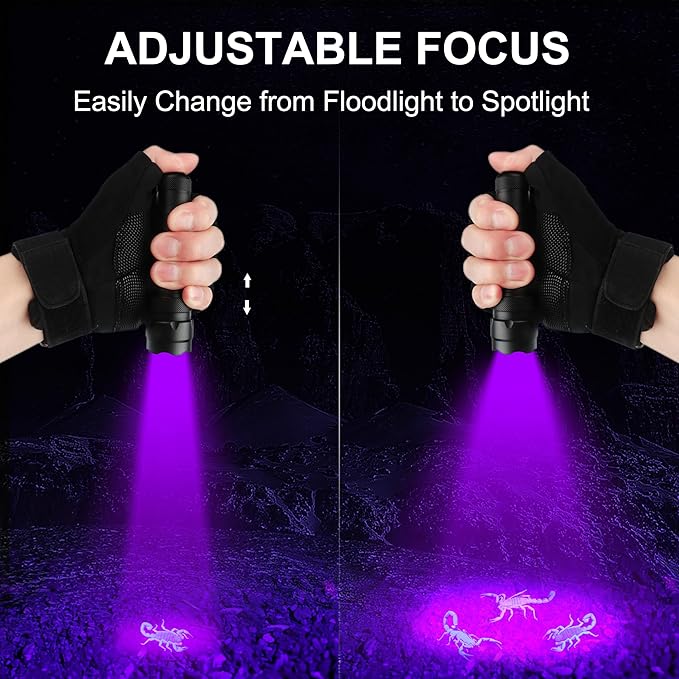 UV Flashlight, 395-405nm Zoomable UV Curing Light, Black Light for Pet Urine Detection,Hotel and Leak Detection