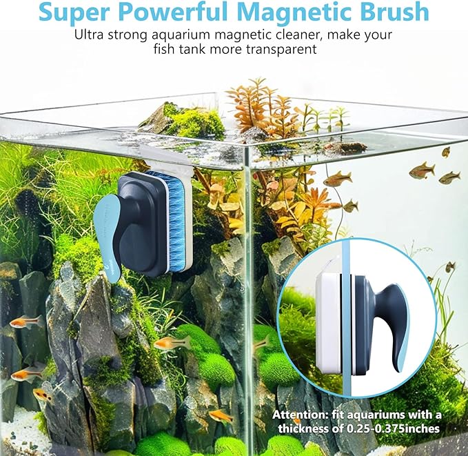 fishkeeper Aquarium Magnetic Glass Cleaner, Fish Tank Algae Magnet Cleaning Tool with Algae Scraper for Glass Aquariums Tank, Floating Scrubber Brush, 2 Detachable Scrapers, Medium