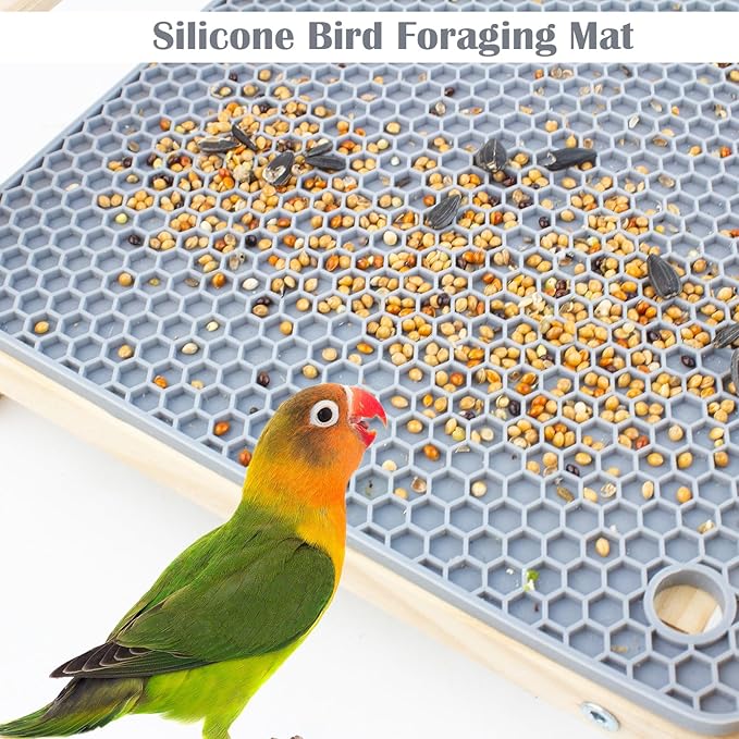 FlidRunest Bird Foraging Bed Puzzle, Parrot Hammock Bed with Foraging Mat, Parrot Silicone Perch Bed, Bird Perch Conure Platform Silicone Forage Toy for Parakeet, Cockatiel, Lovebird