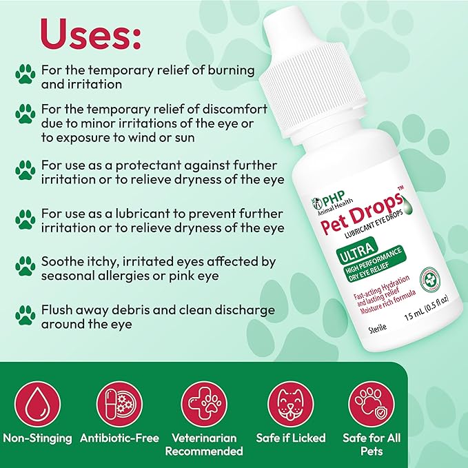 Ultra Lubricant Pet Drops 15 ml - Eye Drops for Cats and Dogs - Moisture Rich Formula, Fast Acting Hydration Dogs Eye Drop for Dry Eyes, Artificial Tears for Extra Dry Eye (U.S Made)