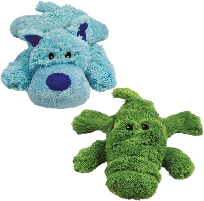 KONG Cozie Plush Dog Toys 2 Pack – Durable & Soft Squeaky Toys for Medium Dogs – Assorted Animal Characters (Ali The Alligator/Baily The Dog)