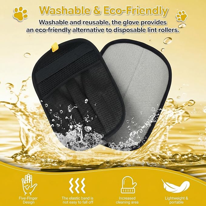 Pet Hair Removal Glove for Cat & Dog,Resuable Five-Finger Electrostatic Magic Brush,Washable Multi-Surface Pet Hair Remover Tool for Furniture, Clothing, Sofa, Carpet, Bed & Car