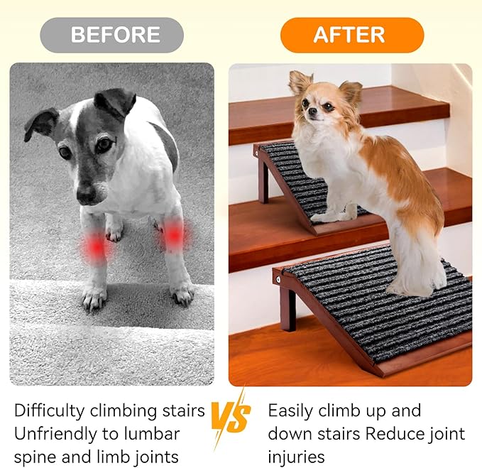 In hand Dog Ramp, Low-Angle Pet Stair Ramp for Small Dogs & Cats for Any Staircase, Non-Slip Steps Stair Assist for Elderly, Injured Pets, 2 Packs