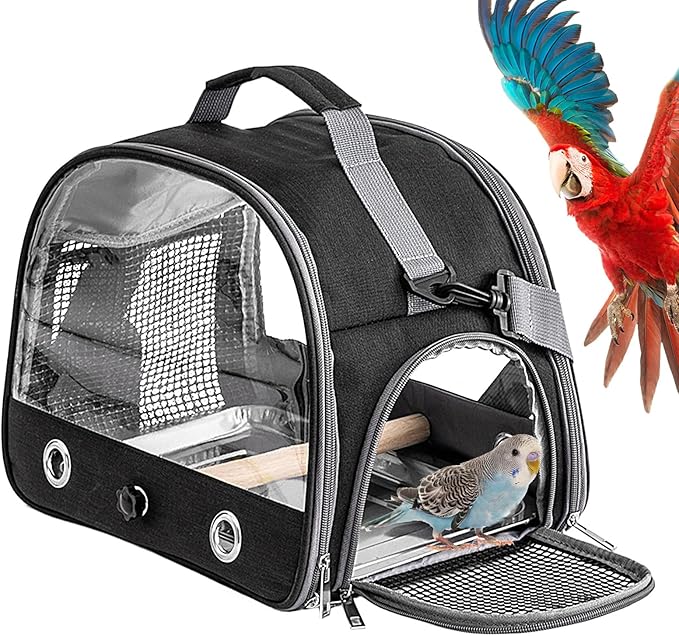 Portable Bird Travel Cage - Parrot Backpack with Strap, Compact Small Birds Carrier | Lightweight Outdoor Cage for Conures Budgies Parakeets Gentoo Parrots Travel Use Transport Companion