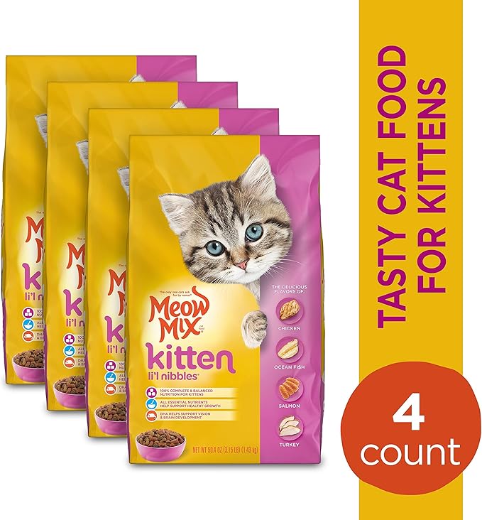 Meow Mix Kitten Li'L Nibbles Dry Cat Food,3.15 Pound Bag,(Pack of 8)
