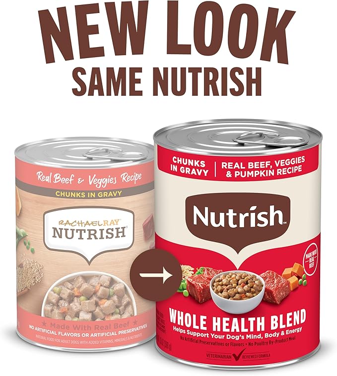 Nutrish Real Beef & Veggies Recipe Whole Health Blend Chunks in Gravy Wet Dog Food,13 oz. Can,Packaging May Vary (Rachael Ray),(Pack of 24)