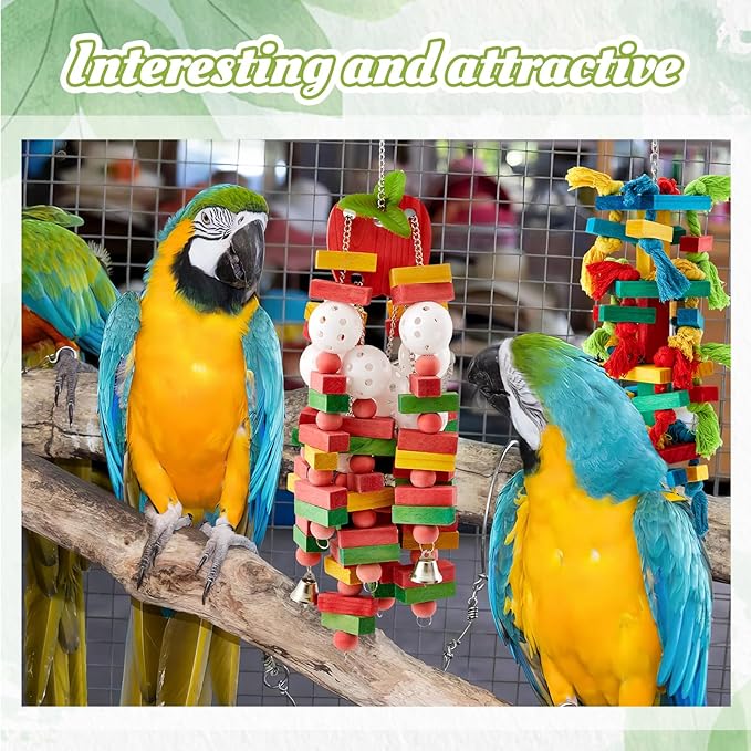 2 Pcs Extra Large Bird Parrot Toy, Multicolored Atural Wooden Bird Chewing Toy Parrot Cage Chewing Toys for Large Medium Macaws Cockatoos African Grey Parrots Birds