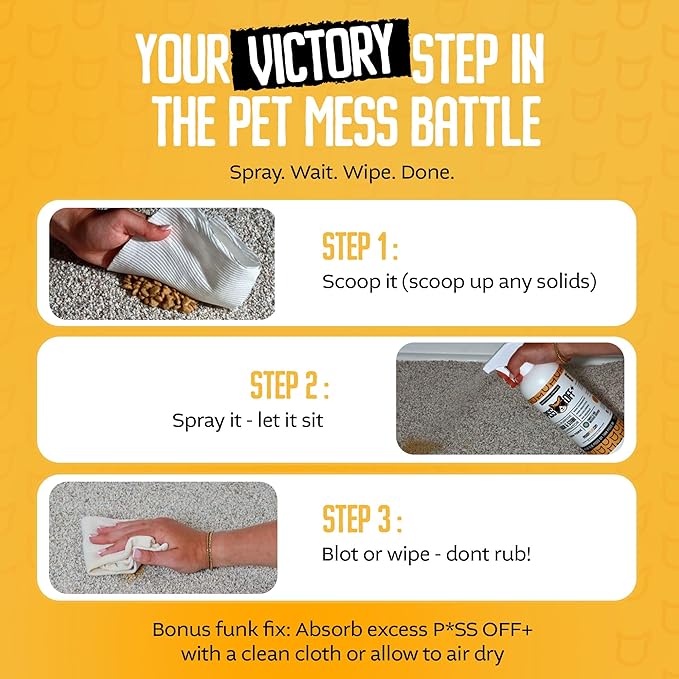 P*SS OFF+ All Purpose Stain and Odor Remover - Professional Strength Cat Pee Odor Eliminator (3 Fl Oz (Pack of 1))
