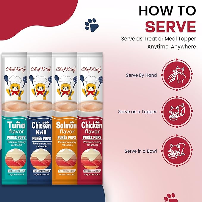 Cat Treats Lickable | Grain-Free Cat Food Toppers, High Protein | Creamy Puree Squeeze Ups with Vitamin E & Taurine, Digestible Formula | 0.5 oz. Each Tube, Chicken & Seafood Mix Variety | 10 Tubes