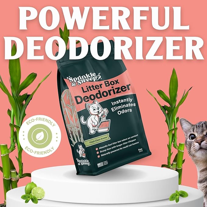 Litter Box Deodorizer (2 Pack) | Cat Litter Deodorizer | Smell Control for Cats | Non-Toxic & Safe for Kittens | Home Odor Neutralizer | Kitty Litter Freshener | Sprinkle & Sweep | Made in USA