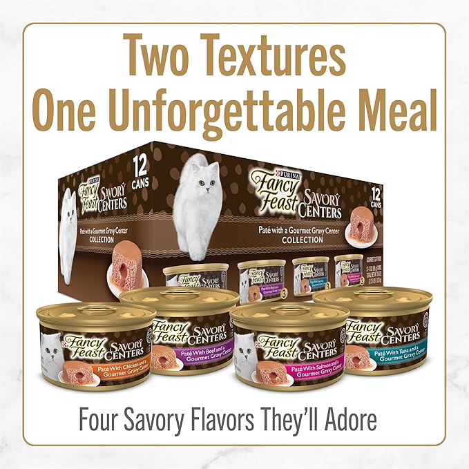 Fancy Feast Purina Savory Centers with Chicken Wet Cat Food Pate with Gourmet Gravy Center - 3 oz. Cans,(Pack of 48)