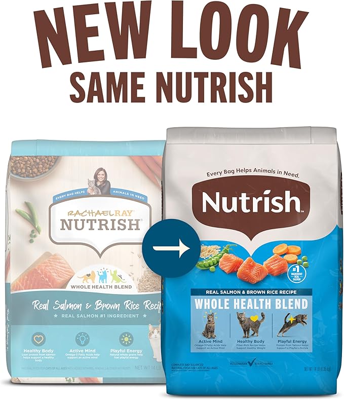 Nutrish Dry Cat Food, Real Salmon & Brown Rice Recipe Whole Health Blend, 3 lb. Bag (Rachael Ray)