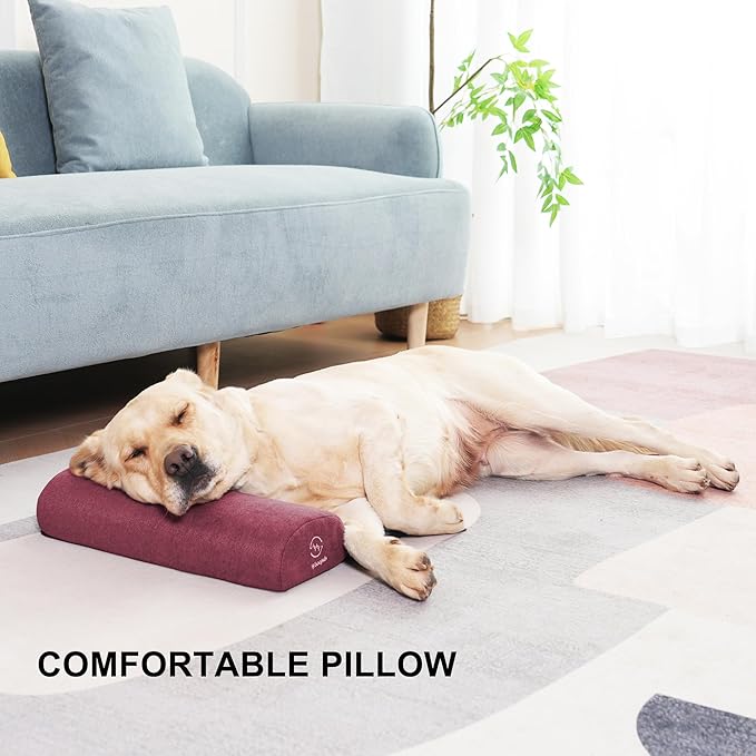 Dog Bolster Pillow for Large Dogs, Benefit for Cervical Vertebra and Neck, Easy to Carry When Traveling, with High Resilience Foam, Machine Washable Cover＆Easy to Clean (Red, Large)