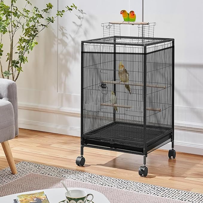 ASOCEA Large Bird Cage Seed Cather,Bird Cage Cover Adjustable Soft Airy Skirt Guard Birdcage Nylon Mesh Net for Parrot Parakeet Macaw African Round Square Cages Cover (118 * 31.5in/300 * 80cm) (Black)