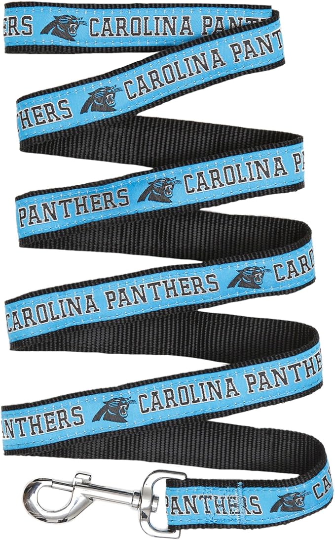 Pets First NFL Licensed Carolina Panthers Pet Leash, Size Small – Durable Satin Dog & Cat Walking Strap and Pet Tether with Embroidered Team Name & Logo