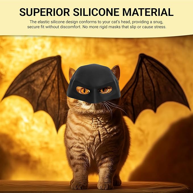 Cat Bat Mask Halloween Costumes Accessories for Cats, Cat Bat Cosplay Apparel (Medium, Black Bat)