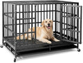 42 Inch Heavy Duty Indestructible Dog Crate, XL Steel Escape-Proof Kennel for Large Dogs, Double Door Design with 4 Locking Wheels & Reinforced Baseplate, Ideal for High-Anxiety Dogs