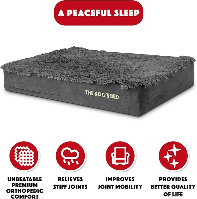 The Dog’s Bed Orthopedic Memory Foam Dog Bed Mattress, Fur Fabric, Grey Fur, Large, 6-Inch