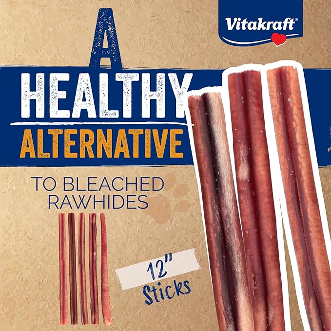 Vitakraft Dog Bully Sticks, 12 Inch, 5 Count, Thick, All-Natural Beef Chews for Dogs, 12 oz