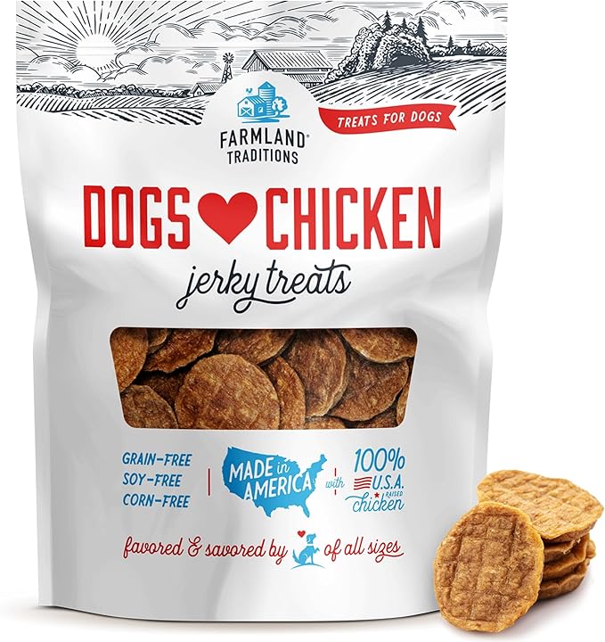 Farmland Traditions Dogs Love Chicken Jerky Dog Treats with Only 3 Ingredients and No Fillers, 1 Pound (Pack of 1)