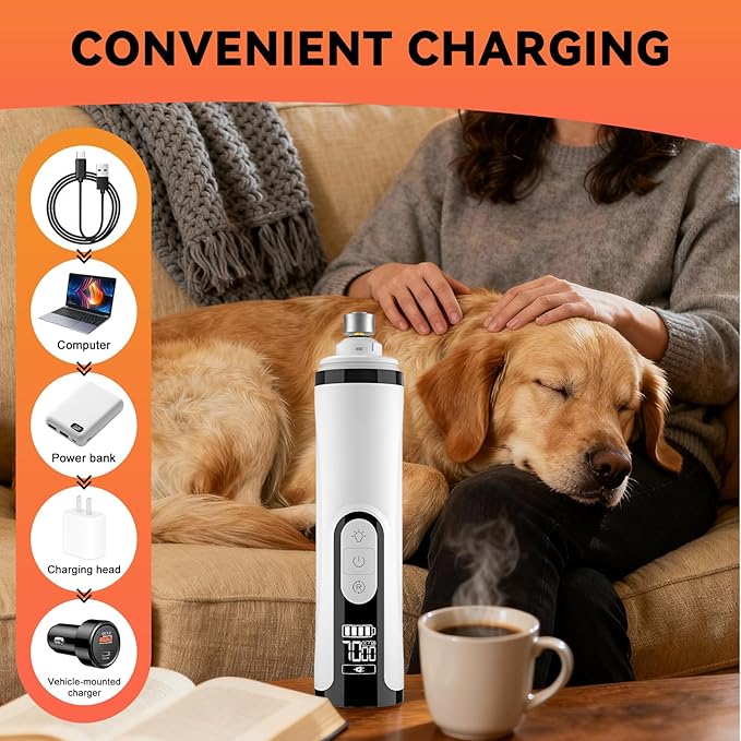 Silent Groom Pro Nail Grinder for Dogs - Quiet Dog Nail Grinder with LED Light, 3-Speed Cordless, 2000mAh Battery & 2 Grinding Heads for Safe Trimming of Small, Medium, Large Dogs and Cats
