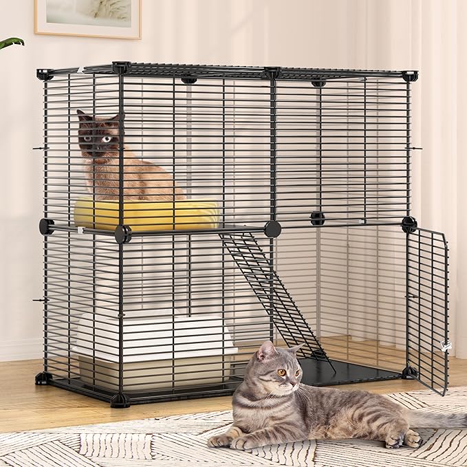 YITAHOME Indoor Cat Cage 2 Tier Kitten Cage, Versatile DIY Playpen for Cats, Small Animals, for Home, RV Travel, and Camping