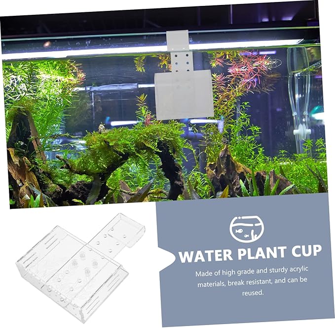 Aquatic Plant Holder Suction Cup Hanging Fish Tank Planter for Live Plants Acrylic Aquarium Planting Cup for Aquascaping and Fish Breeding