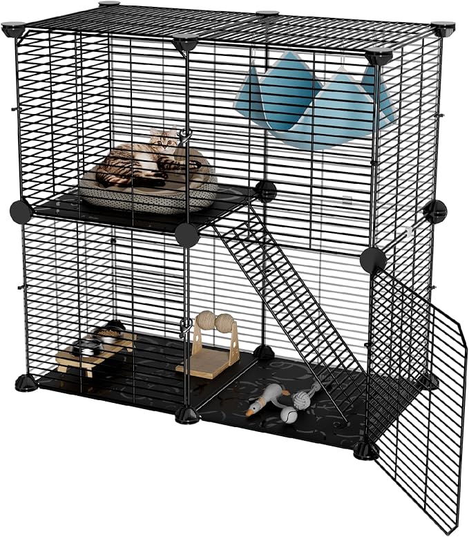 Small Cat Cage Indoor: Enclosed Cat Enclosure DIY Pet Playpen Detachable Metal Wire Kennel Sturdy Crate with Hammock for Cats Kitten