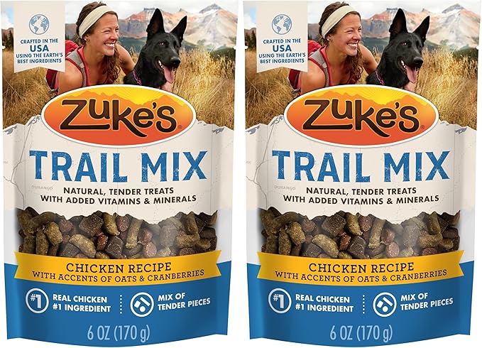 Zuke's Trail Mix Pet Treats for Dogs, Soft Dog Treats with Real Chicken Recipe - 6 oz. Pouch (Pack of 2)