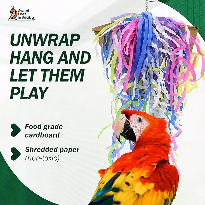 Sweet Feet and Beak Pizza Party Bird Shredding Toy - Perfect Bird Cage Toy Box for Large Birds Foraging Treasures & Treats - Safe, Non-Toxic, Easy to Install - Cage Accessories (3 Pack)