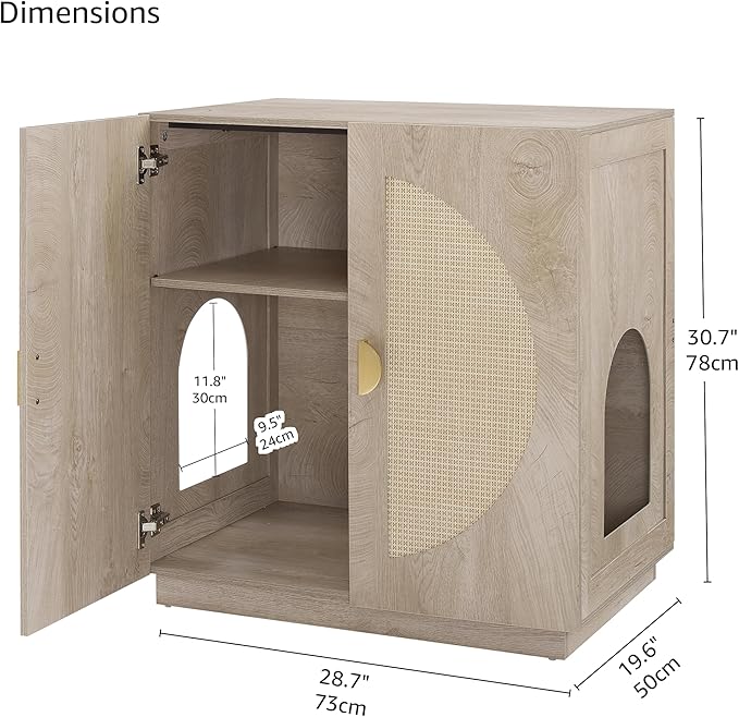 unipaws Cat Litter Box Enclosure with Shelves, Tall Hidden Litter Box Cover for Tall or Top Entry Litter Box, Kitty Enclosed Litter Box Cabinet, Cat Box Furniture, Grey