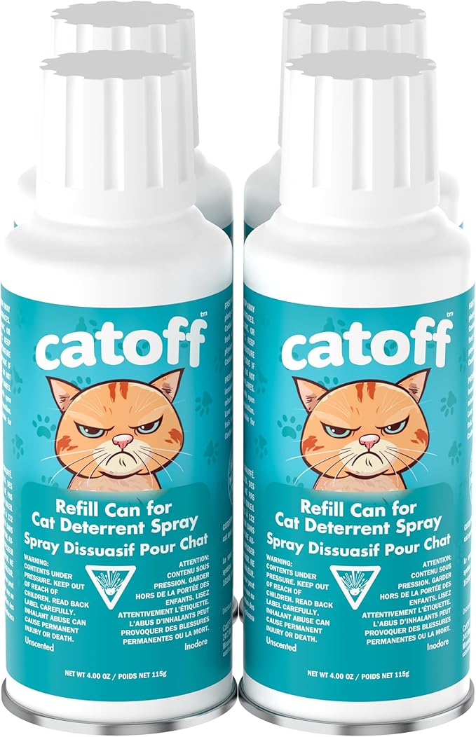 CatOFF Pack of 4 Refill Compatible with SSSCAT Indoor Cat Deterrent Spray System, Made in USA, 3.89 oz / 115 ml