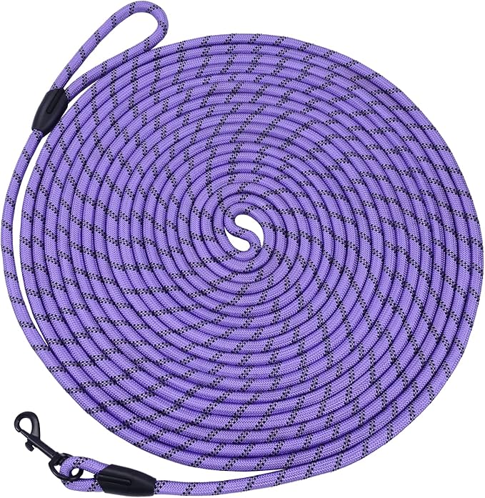 Long Dog Leash for Training 15Ft-Reflective Nylon Rope with Swivel Hook-Recall Agility Lead for Large Small Medium Dogs Outside Walking Hiking-Purple