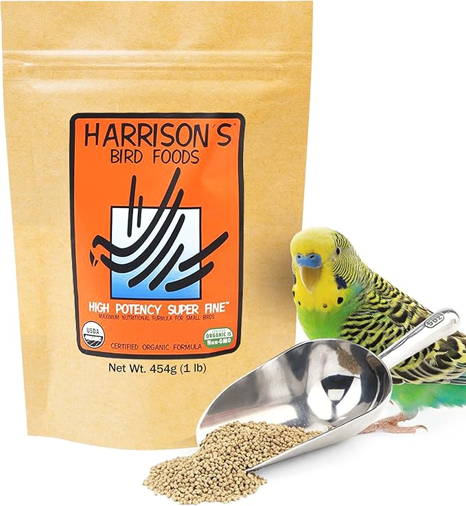 Harrison's Bird Foods High Potency Maximum Nutritional Formula for Small to Medium Birds, Certified Organic Non-GMO Pet Bird Food, Vet-Developed, Suitable for All Life Stages, 454 g/ 1 lb