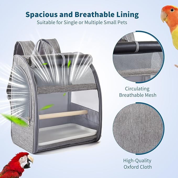 Bird Carrier Backpack,Breathable & Portable,Pet Travel Cage with Upgraded Tray and Standing Perches,Lightweight Foldable Birds Travel Cage for Hiking Camping,for Small Birds, Green Cheek