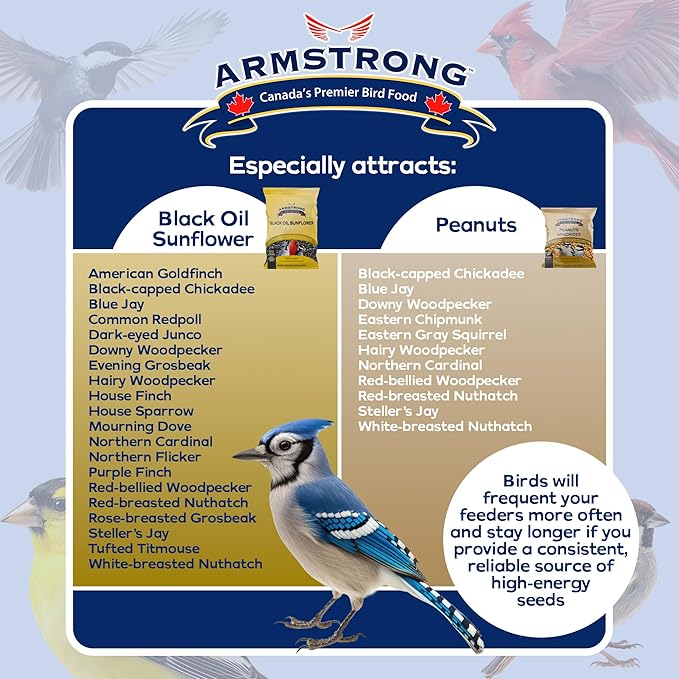 Armstrong Wild Bird Food Combo Pack - Black Oil Sunflower Bird Seed, 25 Pounds and Peanut Halves Bird Seed, 4.4 Pounds - High Protein Source - Ideal for Outside Feeders