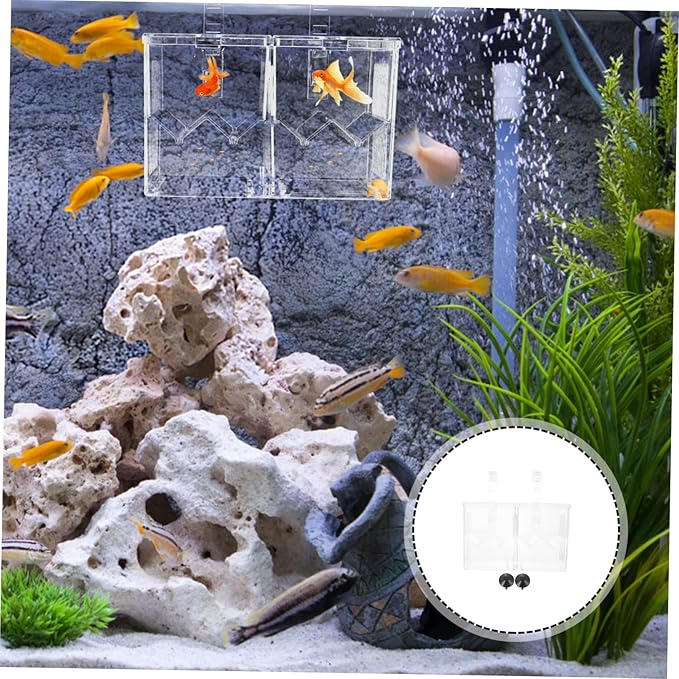 Happyyami 1pc Aquarium Dual Isolation Box Fish Breeding Box for Fish Hatching Incubator for Guppies and Shrimp Easy to Install Plastic Structure