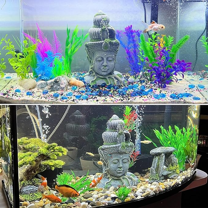 PINVNBY Aquarium Buddha Head Statue Decorations,Fish Tank Resin Large Buddha Sculpture Ornament,Betta Hideout Cave Sleep Rest Play for Small Fish Shrimp Lizard Gecko Small Reptile(3 Pack)