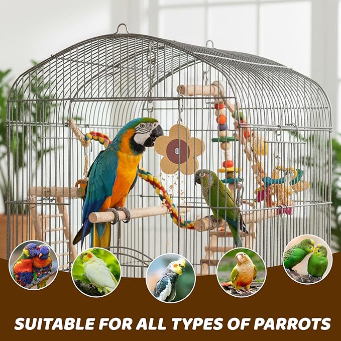 8 Pieces Bird Chew Toy, Natural Parrot Cork Foraging Training Toys for Relieve Boredom & Anxiety, Parrot Rotating Cork Chew Toy for Macaws, Conures, Budgies, Finches, Cockatiel